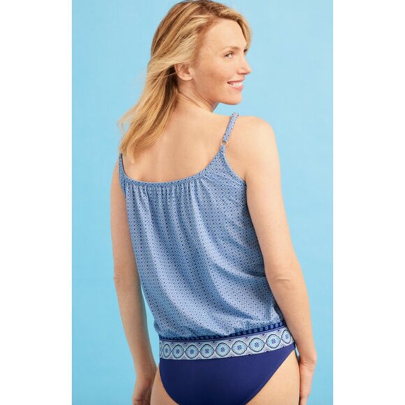 CABANA LIFE X TALBOTS Blue Diamond Blouson Tankini Top Summer Vacation - Size S - Picture 2 of 14